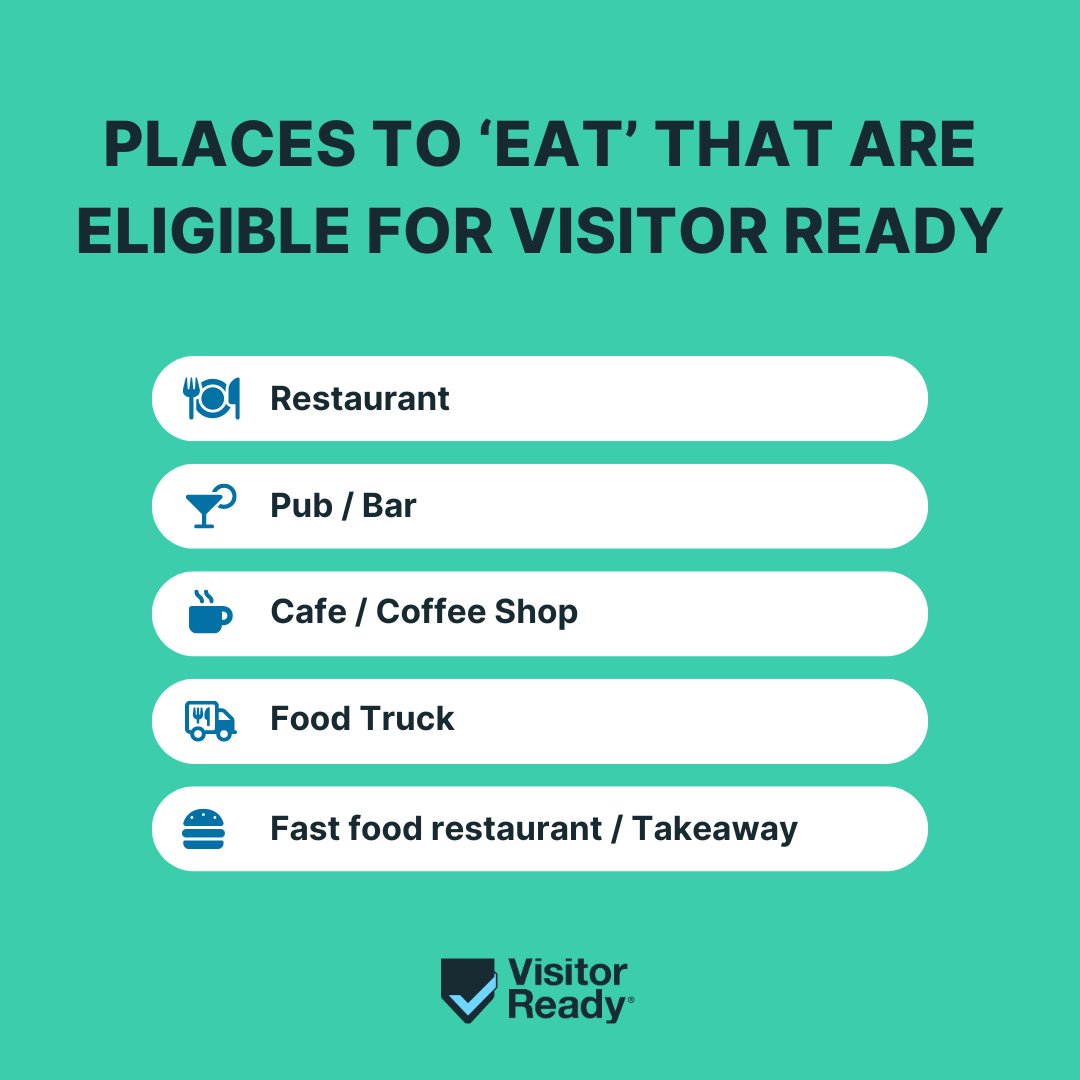 Whether you’re a restaurant, takeaway, coffee shop or restaurant, Visitor Ready is for you. Sign up today in 3 simple steps! > tinyurl.com/39zubnbc #VisitorReady #VisitWithConfidence #ConfidenceWithAccreditation