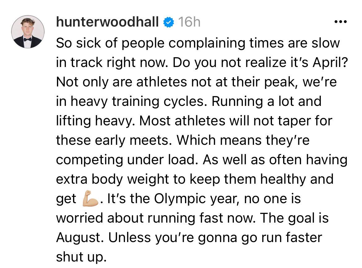 Hunter Woodhall voicing out frustration regarding people’s expectations of fast times earlier in the season 🗣️