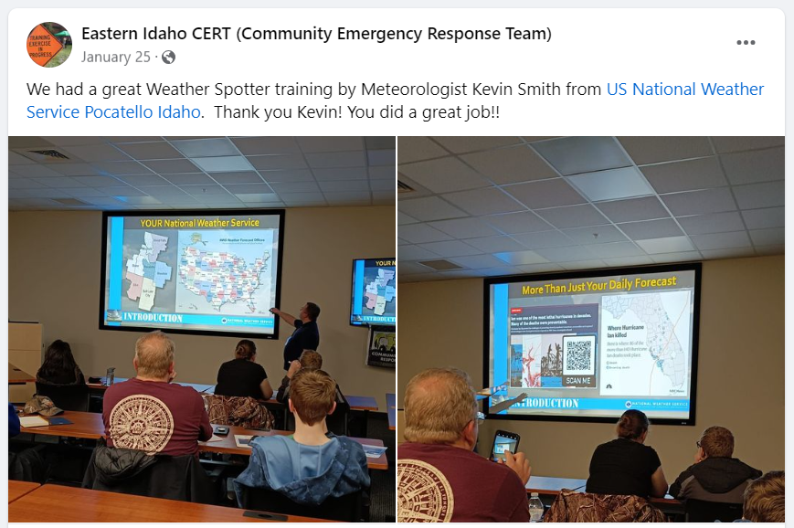 I love teaching this class. Thank you Eastern Idaho CERT for having me! #idwx #skywarn