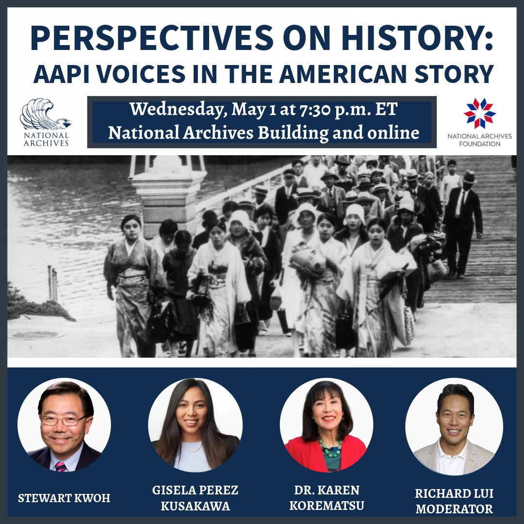 In celebration of Asian American Pacific Islander Heritage Month, the @USNatArchives presents “Perspectives on History: AAPI Voices in the American Story” featuring Dr. Karen Korematsu, Gisela Perez Kusakawa, and Stewart Kwoh. Learn more here: tinyurl.com/353ry9er