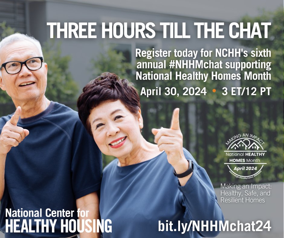 We're fired up for this year's chat in support of National Healthy Homes Month! How about you? Only THREE SHORT HOURS left to wait until the #NHHMchat begins...!

Register at bit.ly/NHHMchat24.

#NHHM24 #HUDHealthyHomes #PublicHealth #Asthma #LeadPoisoning #OlderAdults