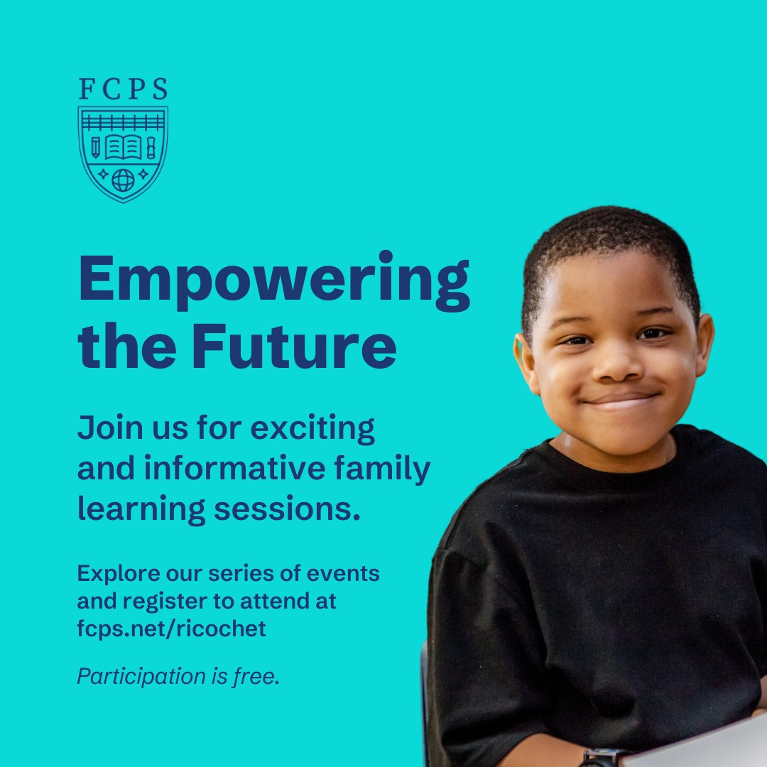 🟠 Join us for Empowering the Future, a series of exciting and informative family learning sessions. 🔵 Learn more, explore upcoming events, and register at fcps.net/ricochet