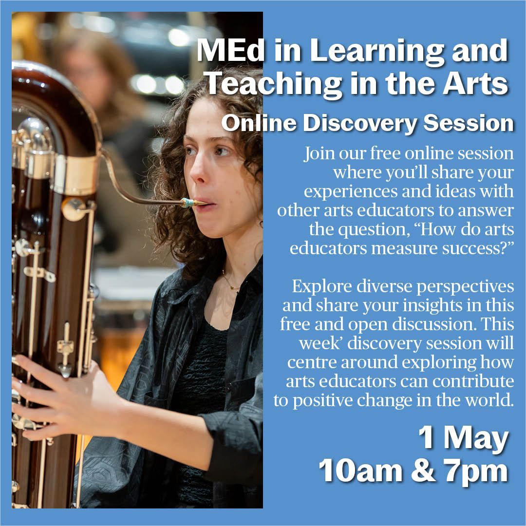 Join staff members from our MEd in Learning and Teaching in the Arts programme for a free virtual Discovery Session tomorrow as they delve into the question, 'How do arts educators measure success?' Sign up today ➡️ buff.ly/3JGwyvf