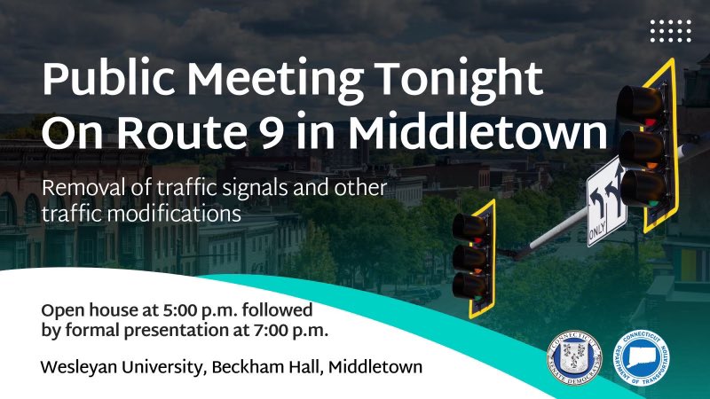 Tonight, the state @CTDOTOfficial will hold meetings for the upcoming project on Route 9 slated to remove traffic signals. An open house forum will start at 5 p.m. at @wesleyan_u Beckham Hall, followed by a formal presentation at the same location at 7 p.m.