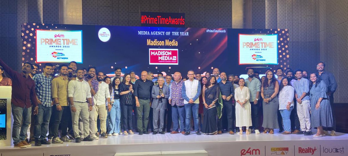 Recognizing outstanding achievements in Television Advertising at #PrimeTimeAwards! 🏆 🔥
Congratulations to the winners! 👏

Category : Media Agency Of The Year 
Winners : @MadisonWorldIND 

#e4mAwards #PrimeTimeAwards #TVAdvertising #CreativeExcellence #InnovationUnleashed #PTA