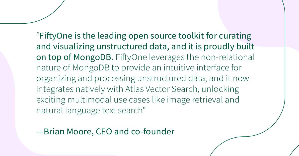 MongoDB's tweet photo. @anyscalecompute @robertnishihara @freeplay_ai @symbldotai @surbhirathoree By combining @Voxel51's open source computer vision toolkit with Atlas Vector Search, developers can quickly perform vector similarity searches across billions of features with just a few lines of code, both in Python and via pp. Excited to partner with Voxel51! https://t.co/5N8CSzeZ8v