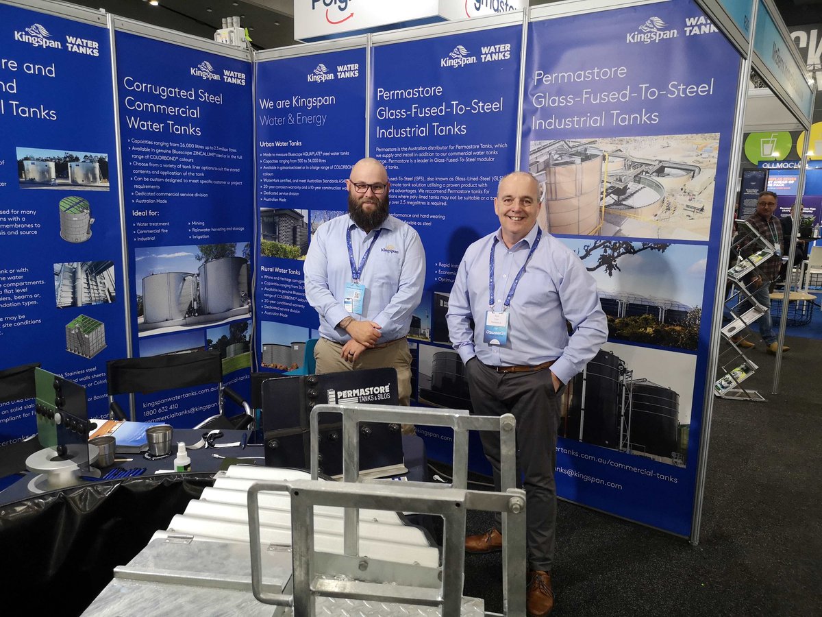 Permastore's tweet photo. OzWater's off to a great start! Events like these are invaluable. Chatting with partners, exploring new opportunities &amp; hearing firsthand how our products make an impact. 
Visit us and Kingspan at stand F29, Melbourne's Convention and Exhibition Centre. https://t.co/nMmX2YjrxI