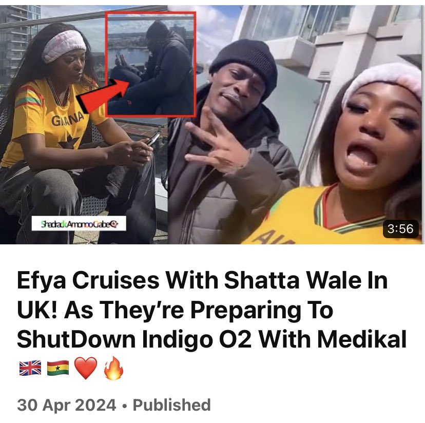 Efya is Already Chilling With Shatta Wale In UK! As They’re Preparing To ShutDown Indigo O2 This Friday To Support Medikal🇬🇧🇬🇭❤️🔥 VIDEO: youtu.be/Y0PQyYEEdHY