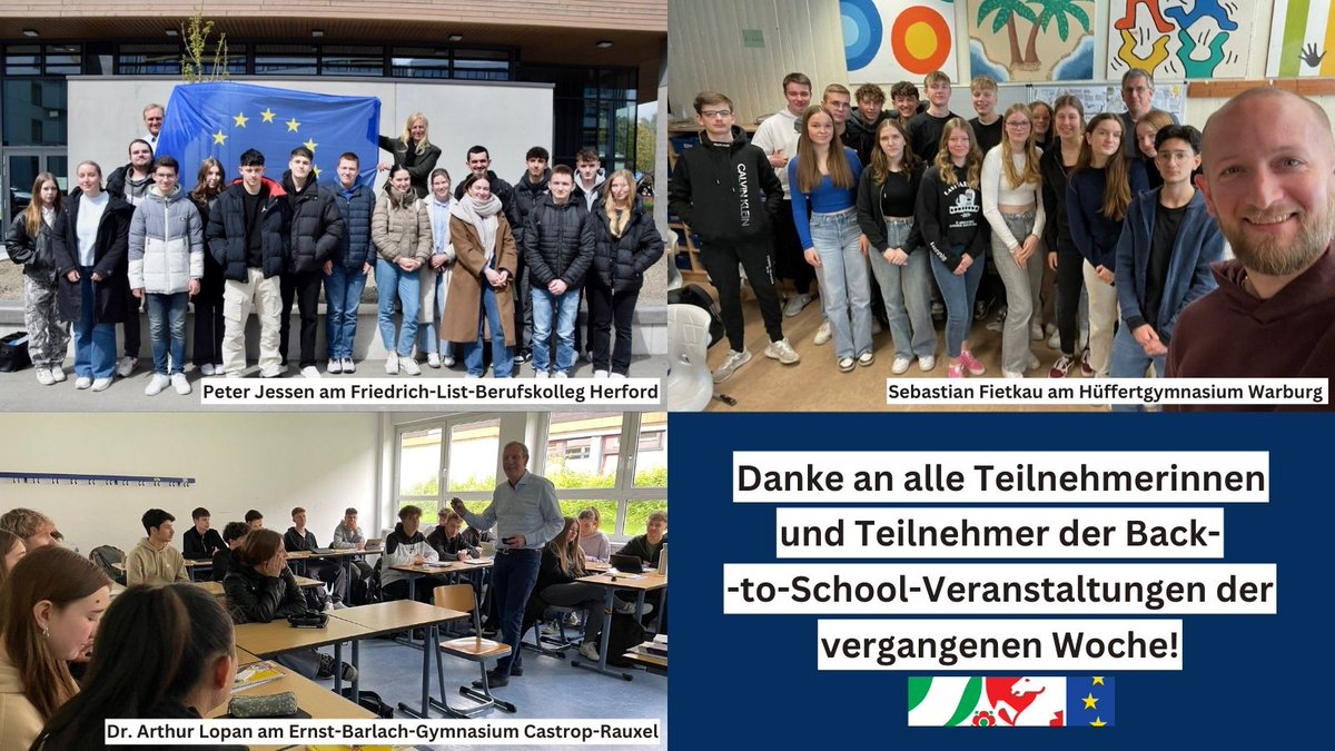 Auch in der letzten Woche haben EU-Experten im Rahmen unserer Aktion #BacktoSchool Schulen in #NRW besucht, um mit Schülerinnen und Schülern vor der #Europawahl zu diskutieren – dieses Mal in #Herford, #Warburg und #CastropRauxel. Vielen Dank an alle Beteiligten für Ihren Einsatz