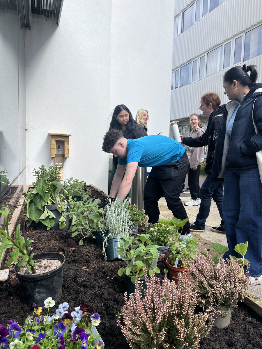 Embracing nature Students on the consumer insights module joined @HantsIWWildlife to transform our campus. They enriched our campus with a burst of colour with flowers & bug hotels, focusing on our goal of partnering with our students on sustainability. #Sustainabity