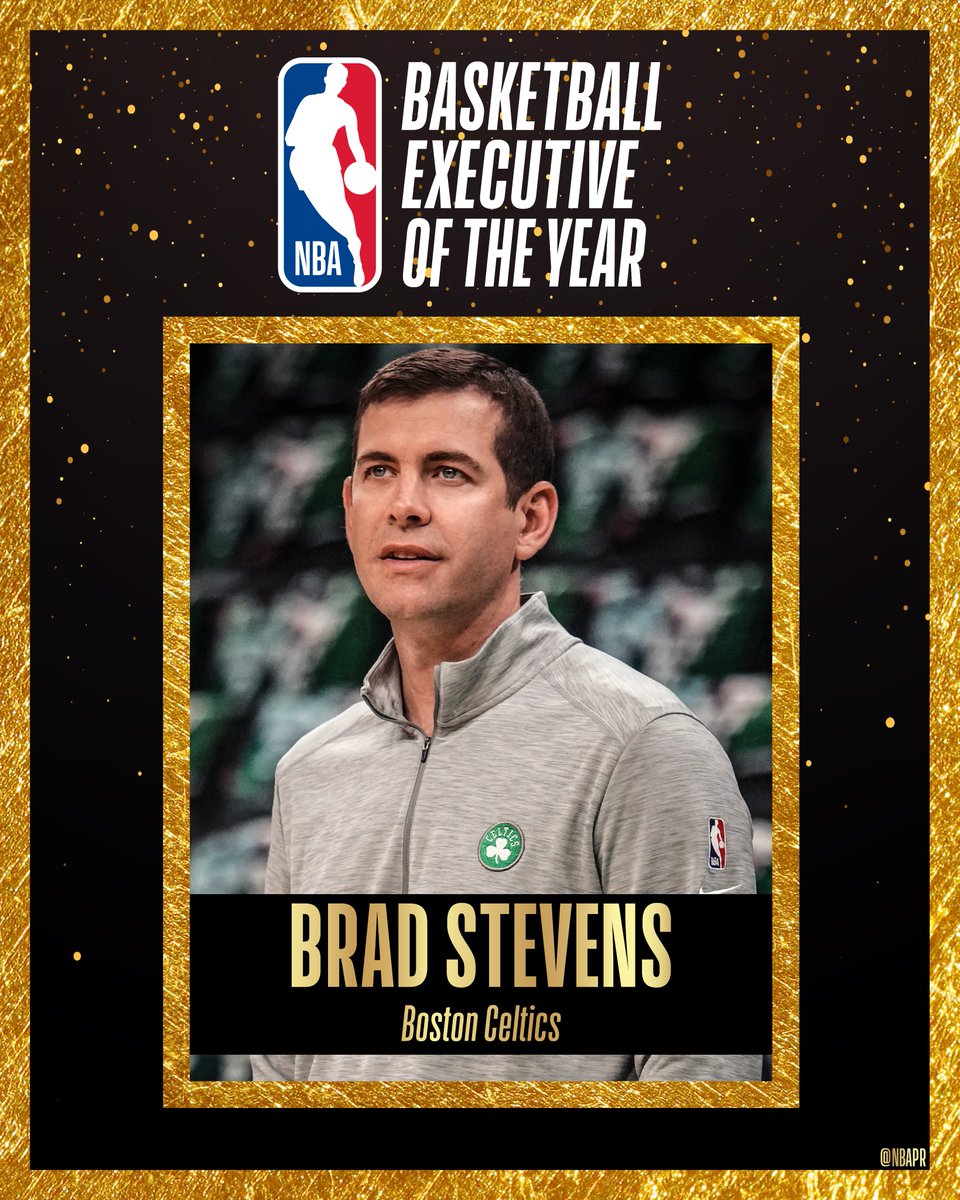 Boston Celtics President of Basketball Operations Brad Stevens has been named the 2023-24 NBA Basketball Executive of the Year.