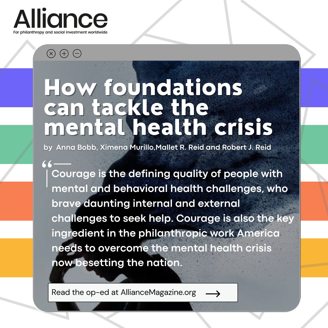 Can philanthropy take mental health to the next level? 

alliancemagazine.org/blog/how-found…

#PathForward #MentalHealth #MentalHealthAwarenss @Alliancemag