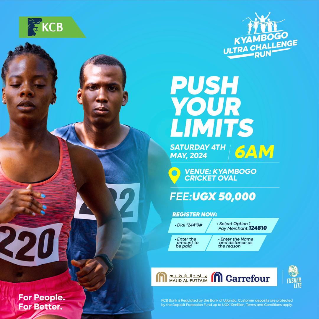Put your fitness to the test! Join us for the Kyambogo Ultra Challenge Run this Saturday 4th May 2024 at the Kyambogo Cricket Oval🤸🏼. Dial 👉🏽*244*9# and follow the prompts to register. #MoreForYou #GreatMoments @MajidAlFuttaim