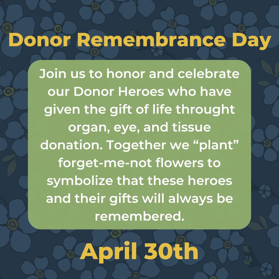 Today is Donor Remembrance Day. The donation and transplant community are coming together today to honor and celebrate the donor heroes who have given the gift of life through organ, eye and tissue donation.
