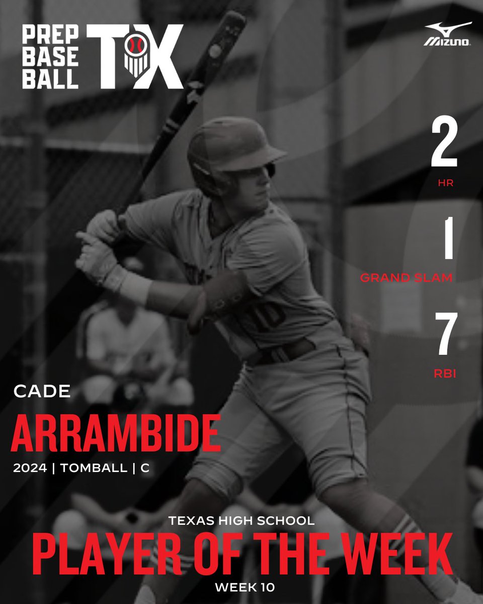 PrepBaseball_TX's tweet image. 𝐌𝐢𝐳𝐮𝐧𝐨 𝐏𝐥𝐚𝐲𝐞𝐫 𝐨𝐟 𝐭𝐡𝐞 𝐖𝐞𝐞𝐤: 𝐖𝐞𝐞𝐤  𝟏𝟎 🏆

+ 2024 C Cade Arrambide (@ArrambideCade | @tomball_bsball) earns 𝙈𝙞𝙯𝙪𝙣𝙤 𝙋𝙡𝙖𝙮𝙚𝙧 𝙤𝙛 𝙩𝙝𝙚 𝙒𝙚𝙚𝙠 for week 10 of the 2024 season

See his stats &amp;amp; more ⤵️

🔗 loom.ly/sKaHa4o