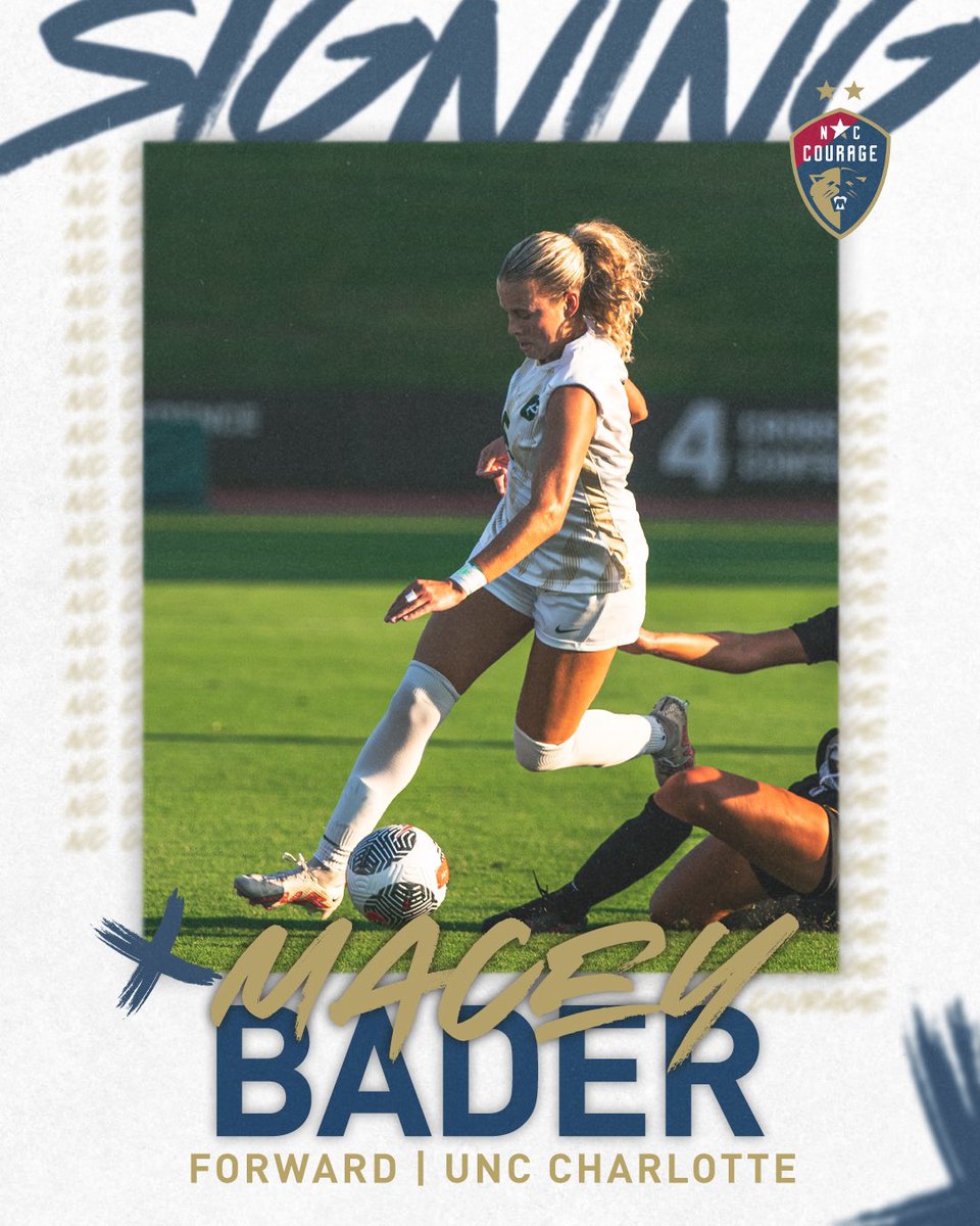 Macey Bader joins the Courage for her third summer! Macey recently completed her Junior season with the Charlotte 49ers where she appeared in all 20 matches and started in 19 of those matches. Bader scored 5 goals and added 4 assist for a total of 16 points.  #ForTheW