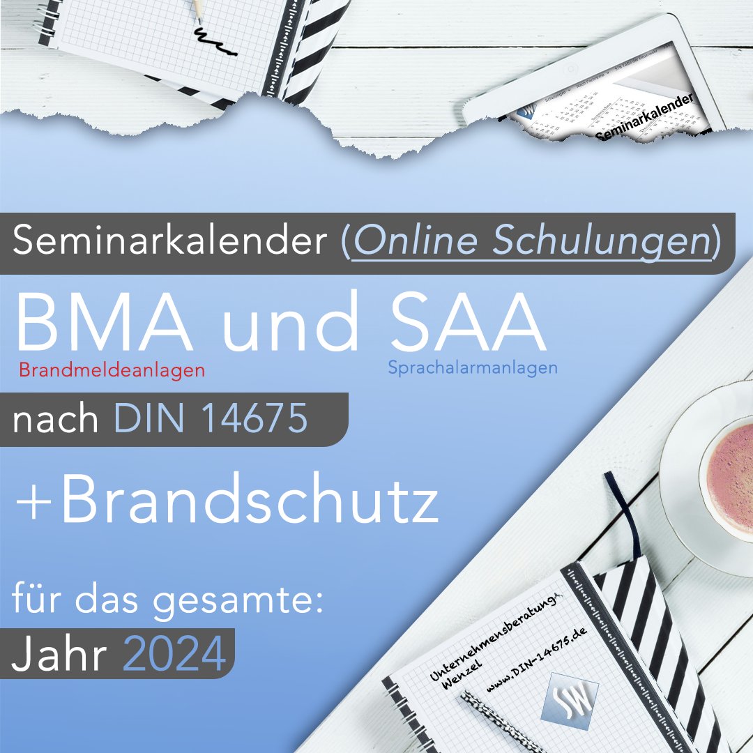 Für 🚨𝗕𝗠𝗔 & 📢𝗦𝗔𝗔 brauchst du die Zertifizierung nach 𝗗𝗜𝗡 𝟭𝟰𝟲𝟳𝟱. 
In unserem 𝗦𝗲𝗺𝗶𝗻𝗮𝗿𝗸𝗮𝗹𝗲𝗻𝗱𝗲𝗿🗓️ findest du alle Online-Schulungen auch zum Thema 𝗕𝗿𝗮𝗻𝗱𝘀𝗰𝗵𝘂𝘁𝘇. 

🌐 din-14675.de/seminarkalende…