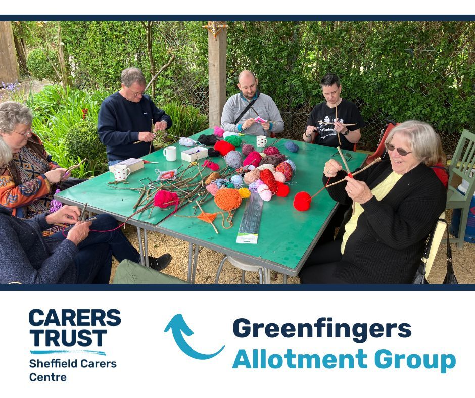 Have you visited our Greenfingers Allotment Group? Here are some of our attendees enjoying our last activity! There is always tea and cake and a nature-based craft activity. The next one takes place the 9th of May. Please email jan@sheffieldcarers.org.uk for more details.