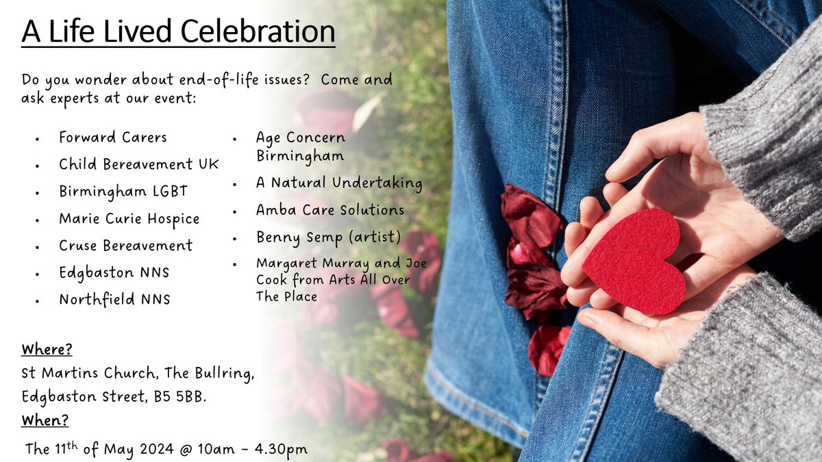 A Life Lived Celebration 11th May, St Martin’s Church. Celebrating the lives of people who used a Public Health Funeral, supported by different organisations in the city! Part of Brum YODO’s A Matter Of Life And Death Festival. brumyodo.org.uk/events/list/