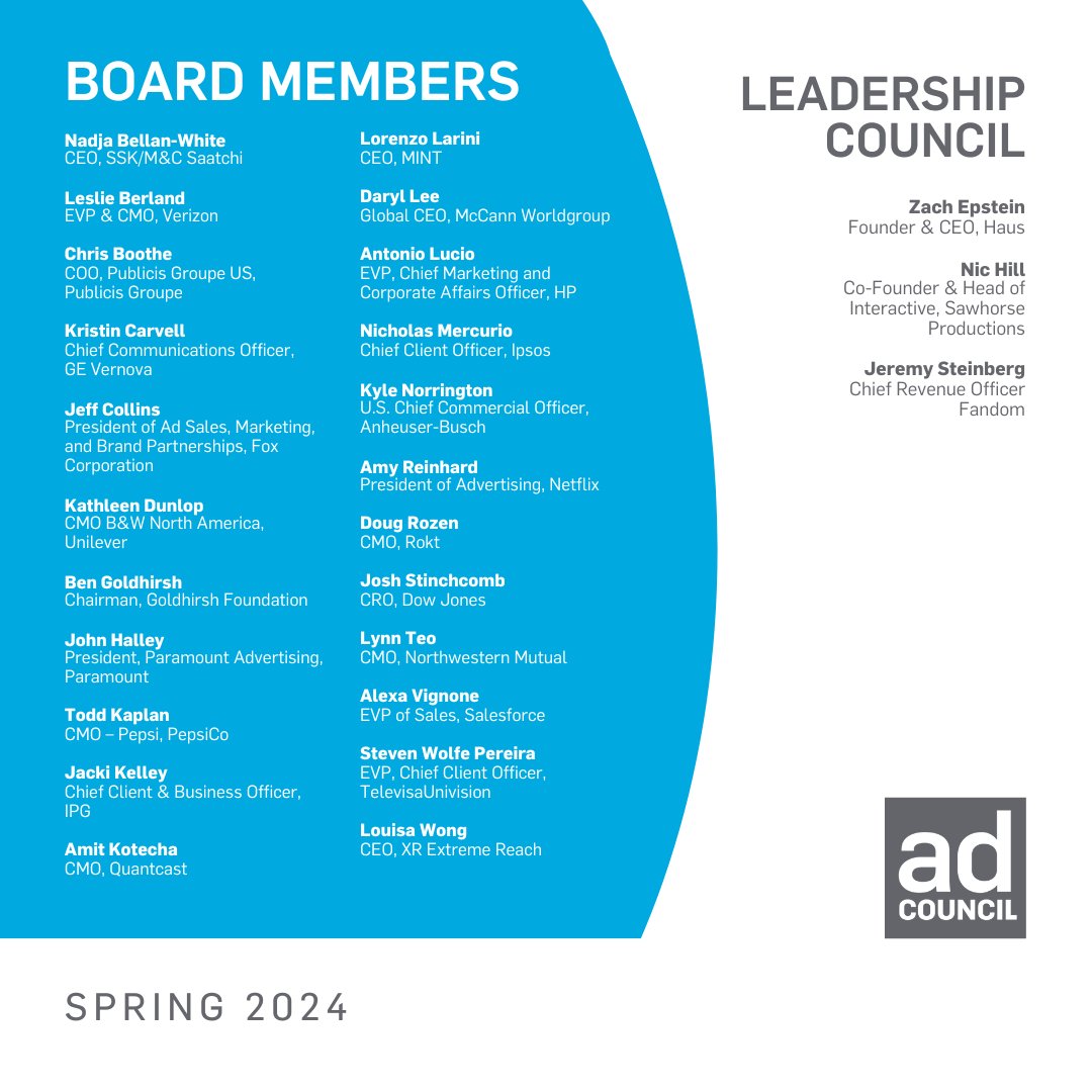 We’re thrilled to welcome new + returning members to our esteemed Board of Directors + Leadership Council! This group includes some of the most talented storytellers in our industry. Together, we’re addressing the country's most pressing issues.