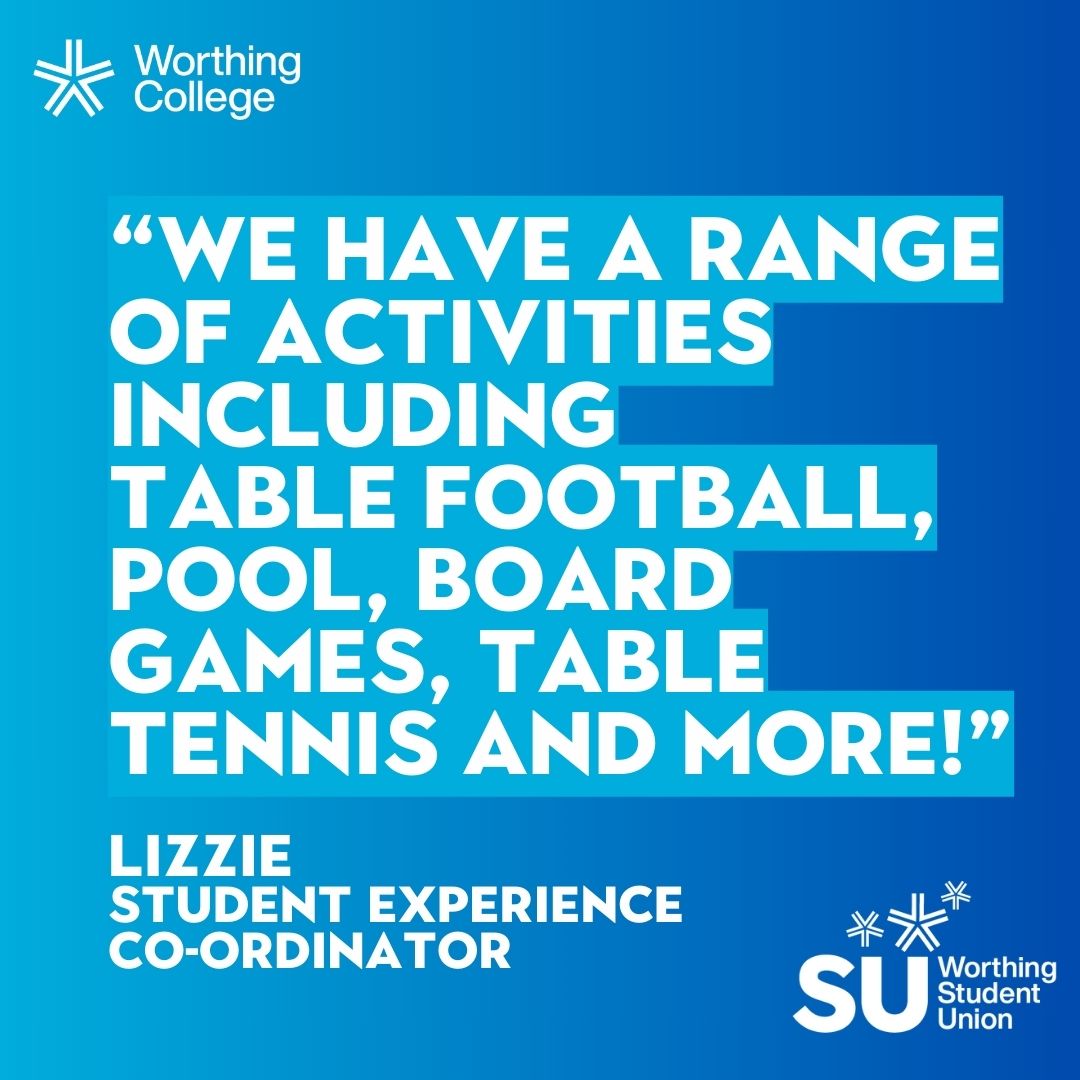 Did you know we have a great SU on campus? 🙌 'We offer a fun, relaxed hangout space for any student to come and use during their time at college.' - Lizzie, Student Experience Co-Ordinator There's something for everyone to enjoy at your #SU #MadeAtWorthing