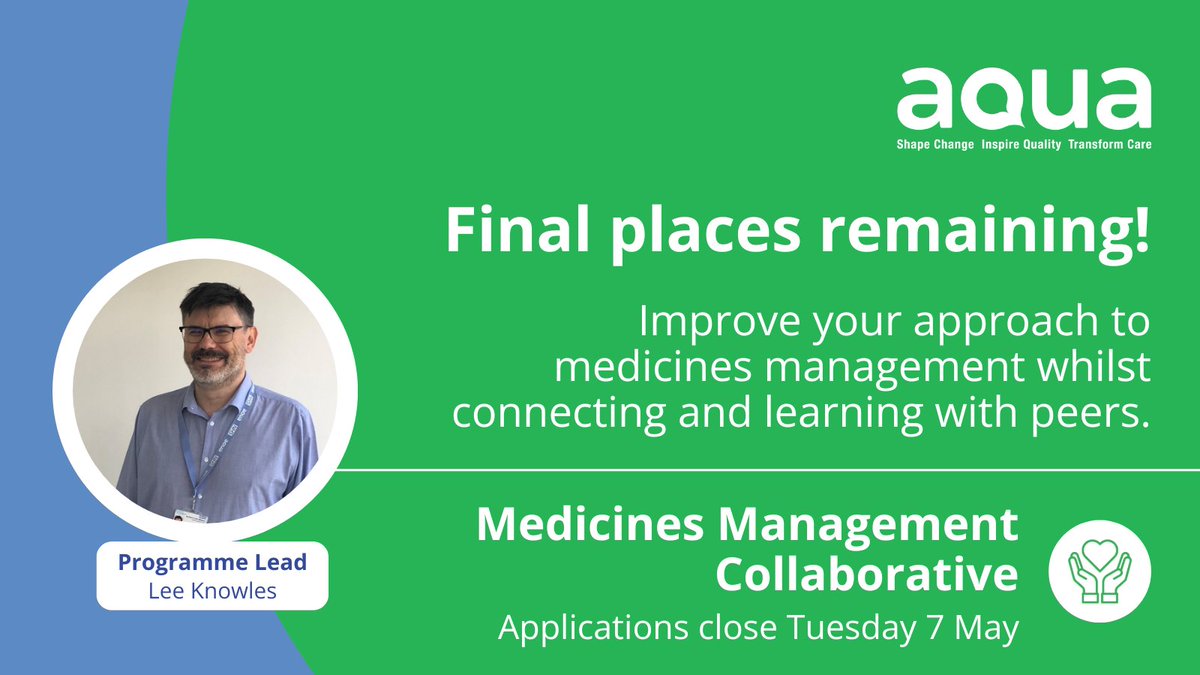 Our Medicines Management Collaborative has limited places remaining! 🚨 With our support and whilst connecting with peers - implement a project to improve your approaches to medicines management. 📅 Applications close Tuesday 7 May Apply now: bit.ly/419ZiUB