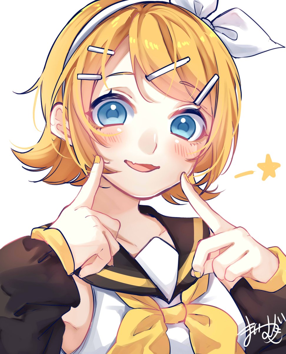 kagamine rin 1girl solo looking at viewer blush smile open mouth short hair  illustration images