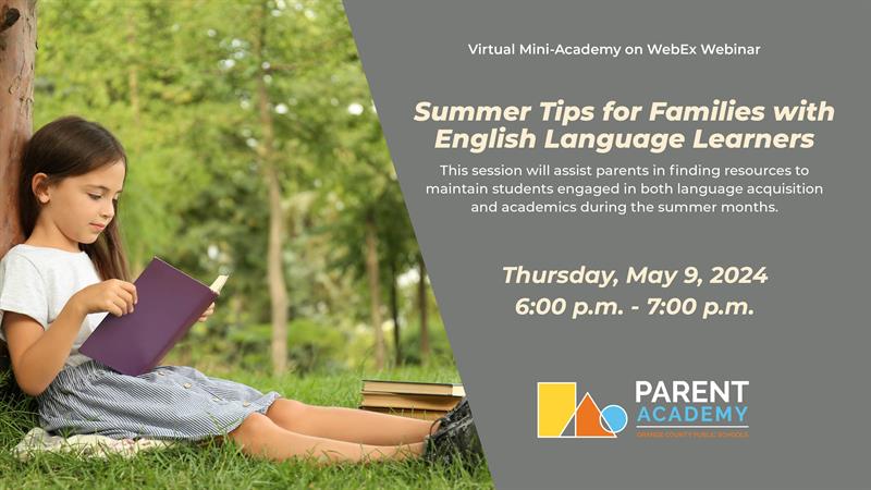 This Thursday! 💻 Join this virtual session that will assist parents in finding resources to keep students engaged in both language acquisition and academics during the summer months. Register at parentacademy.ocps.net! #ocps #DigitalLearning #ocps @CDLocps