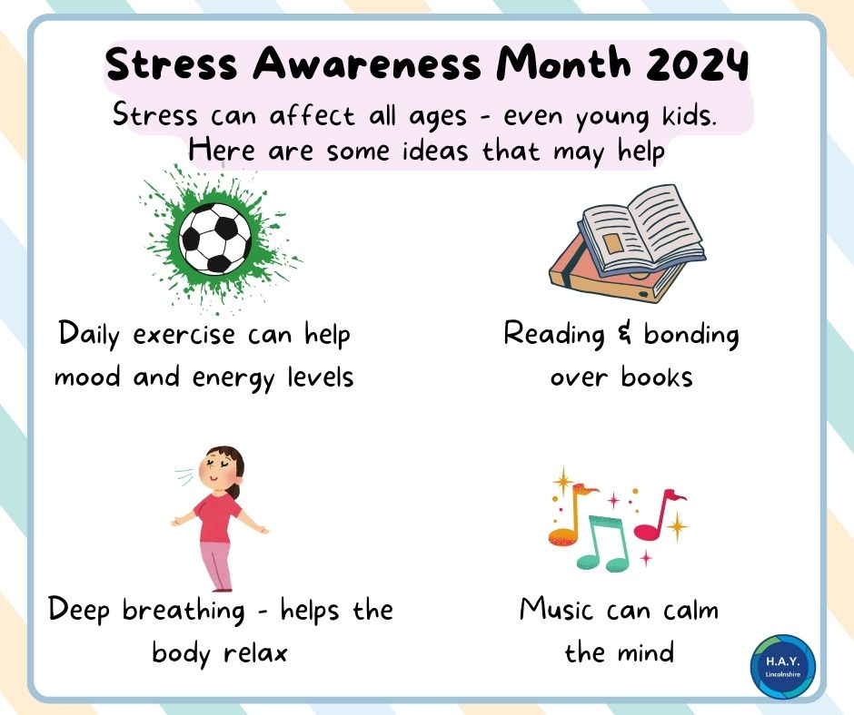 Its the last day of April and #StressAwarenessMonth 2024

Stress can affect anyone or all ages - here are some tips to help children and young people.

 #MentalHealthMatters #MindfulnessForKids