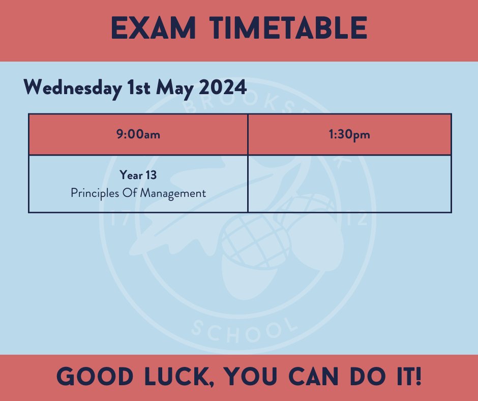 Here's a list of mock exams scheduled for Wednesday 1st May 2024. Best of luck everyone💙