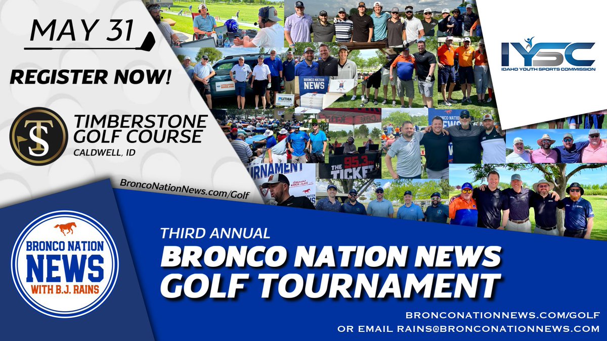 Space is extremely limited! Don't wait! Sign up today for the third annual @BNNBroncoNation Golf Tournament at @TimberStoneGCID on May 31st! Email me rains@BroncoNationNews.com for more info.