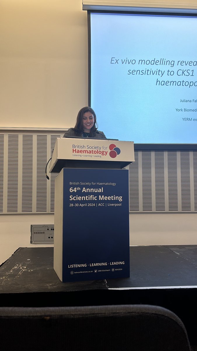 The @britsochaem conference featured excellent research, notably from the @Bill_G_Grey group at @YBRI_UoY. Their study highlights CKS1's varying impact on stem cell function & advocates for animal-free models to refine drug dosages for hematopoietic system treatments 💡 #BSH2024