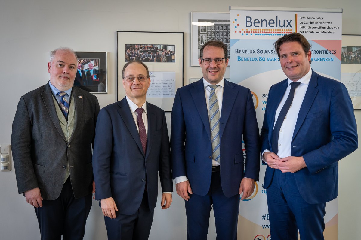 Excellents entretiens entre le vice-premier et ministre @DavidClarinval et le Collège Union #Benelux sur le renforcement de la coopération Benelux en soutien aux #PME et à l’agriculture durable. Une visite de travail fort appréciée. #BNL2024BE
