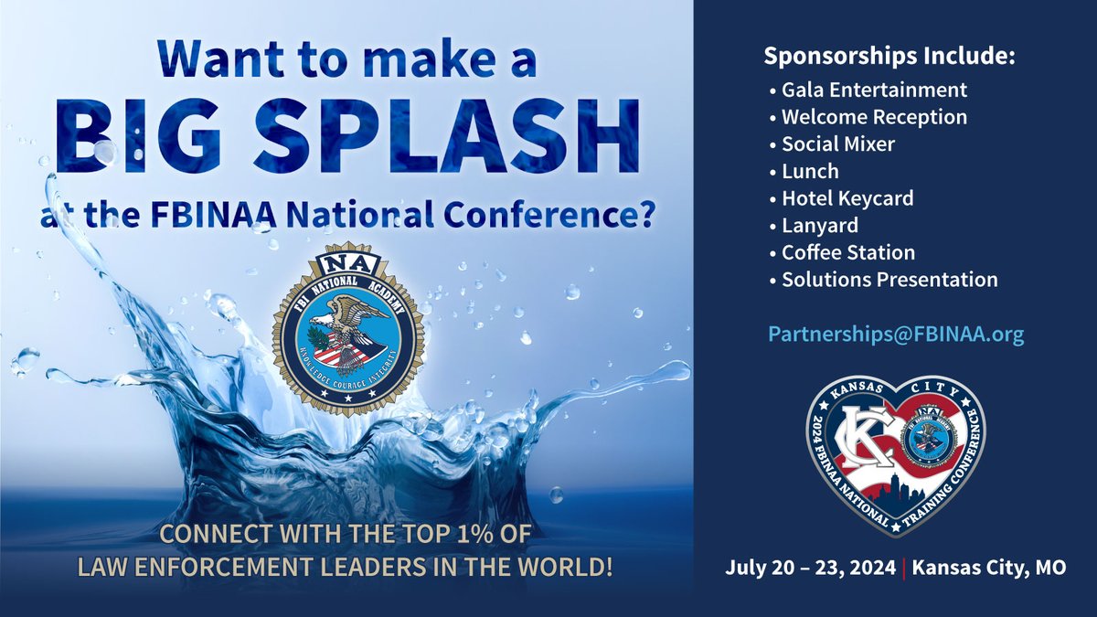 What are you waiting for? DIVE RIGHT IN! Our 2024 National Annual Training Conference is just around the corner and there are plenty of opportunities to make a BIG SPLASH! Learn more about our SPONSOR OPPORTUNITIES! bit.ly/FBINAAsponsoro… #FBINAA #NATC #BigSplash