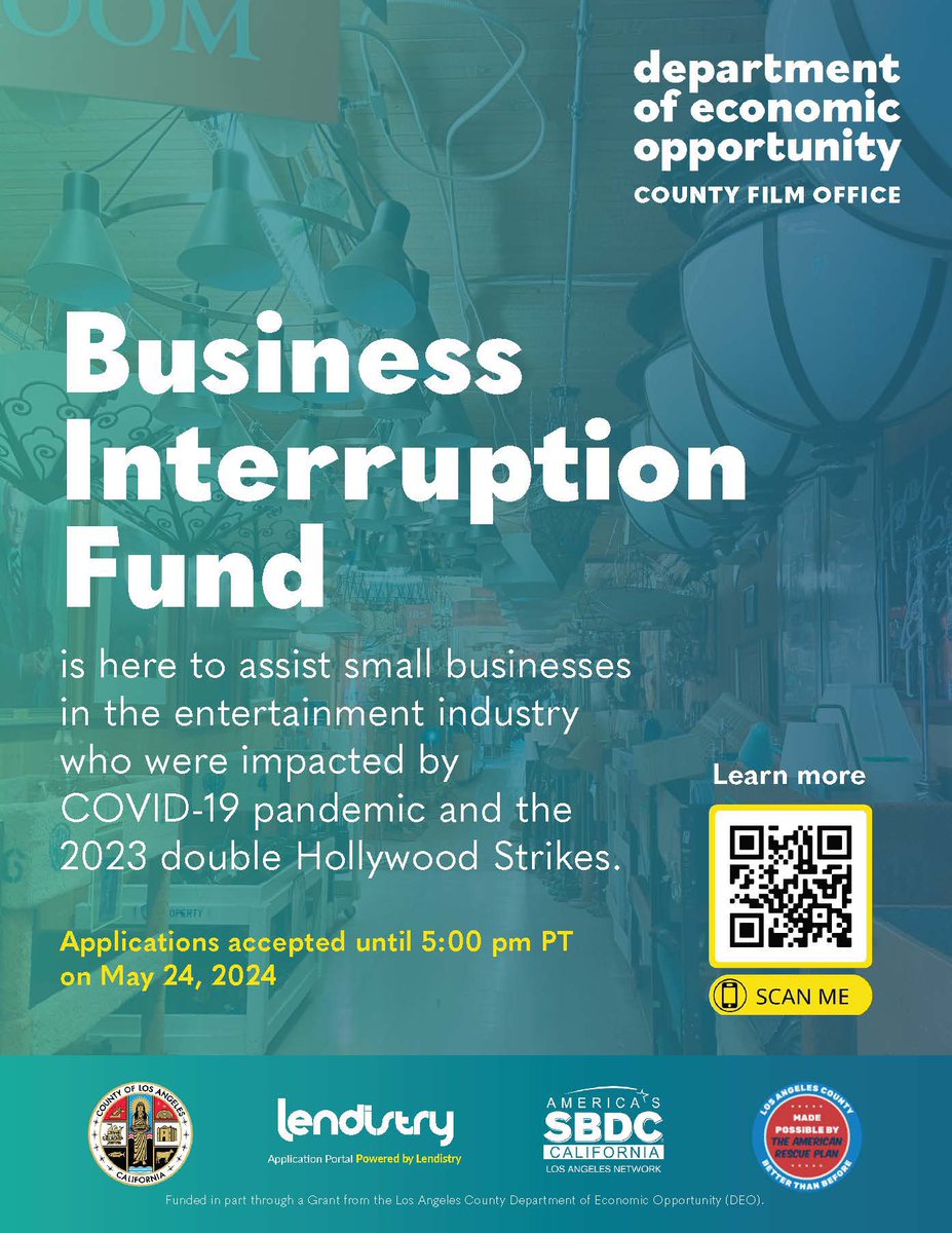 LA County's Business Interruption Fund (BIF) has officially launched, this fund helps provide relief to small and micro businesses that have been impacted by both the COVID-19 pandemic and the Hollywood strikes. Grants ranging between $10k to $25k are available. Applications…