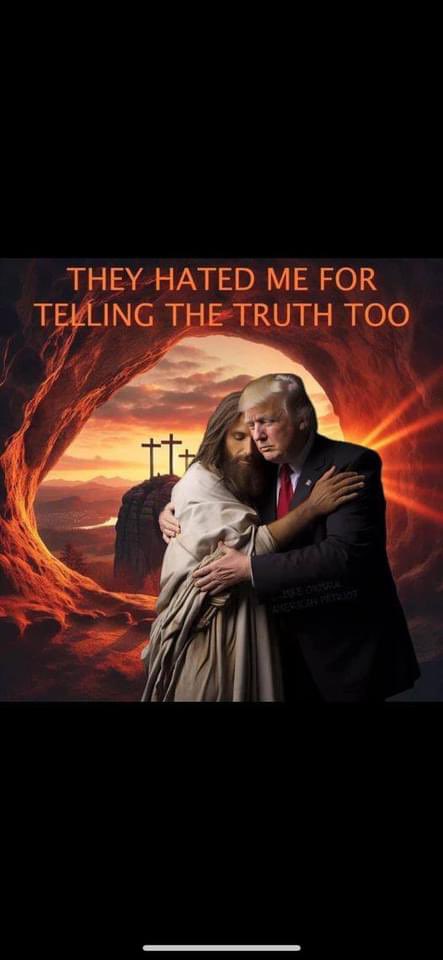 Words cannot express my horror and anger 😡 over this photo. Notice the embrace. Trump consoling the White Jesus. Read Christ’s words. There is no suffering that any of us endured compared to Christ. This is White Christian Nationalism.