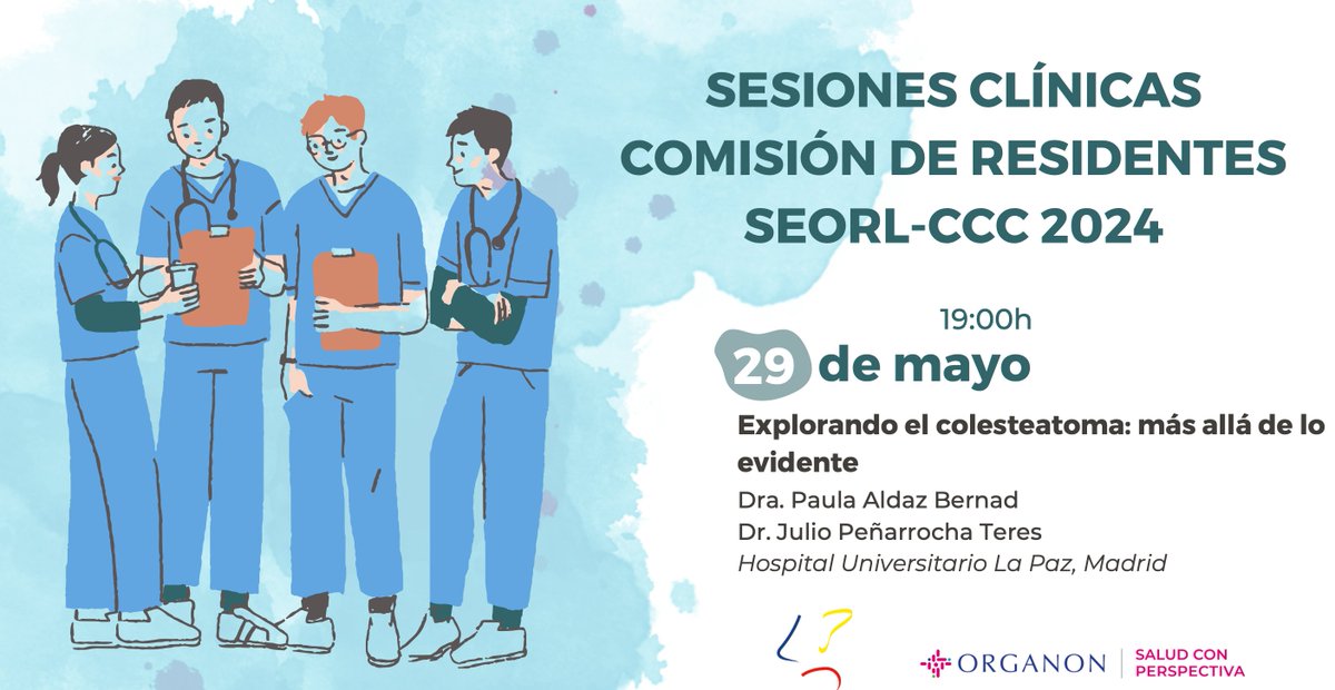 📢Sesión clínica de la comisión de residentes de la @SEORLCCC ➡️Explorando el colesteatoma: más allá de lo evidente 📅29 de mayo 19:00 horas 📍Hospital Universitario La Paz (Madrid) Toda la información aquí⬇️ seorl.net/comisiones/com…