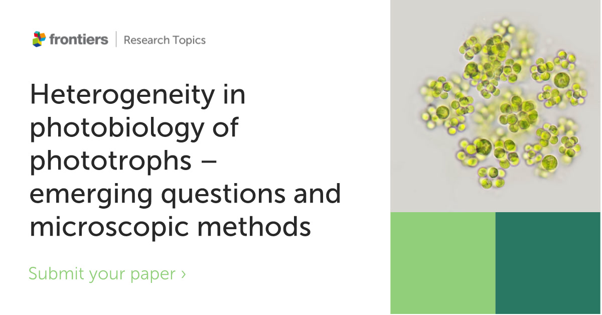 Call for #submissions:
A special issue dedicated to the importance of spatial #heterogeneity of #biomolecules (proteins/lipids/membrane/DNA/RNA etc.) in #phototrophs has been launched in @FrontiersIn
Photobiology

For more details: 
frontiersin.org/research-topic…