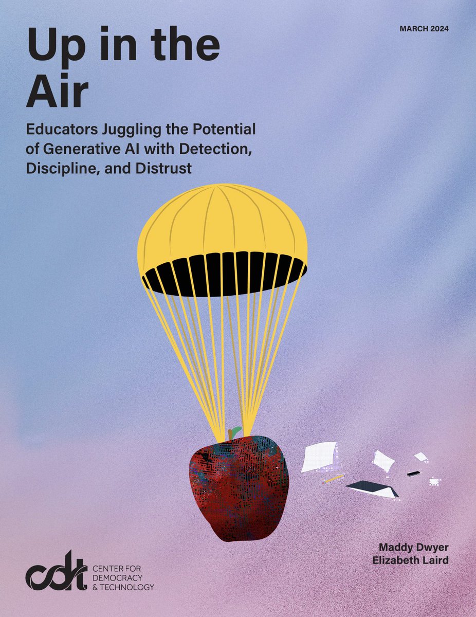 Report: Up in the Air: Educators Juggling the Potential of Generative #AI with Detection, Discipline, and Distrust via @cendemtech cdt.org/wp-content/upl… #edtech #GenAI @isteofficial @cosn  @iteea  @educ_technology @ascd @neatoday @aftunion   @oecd_edu @ccsso #highered