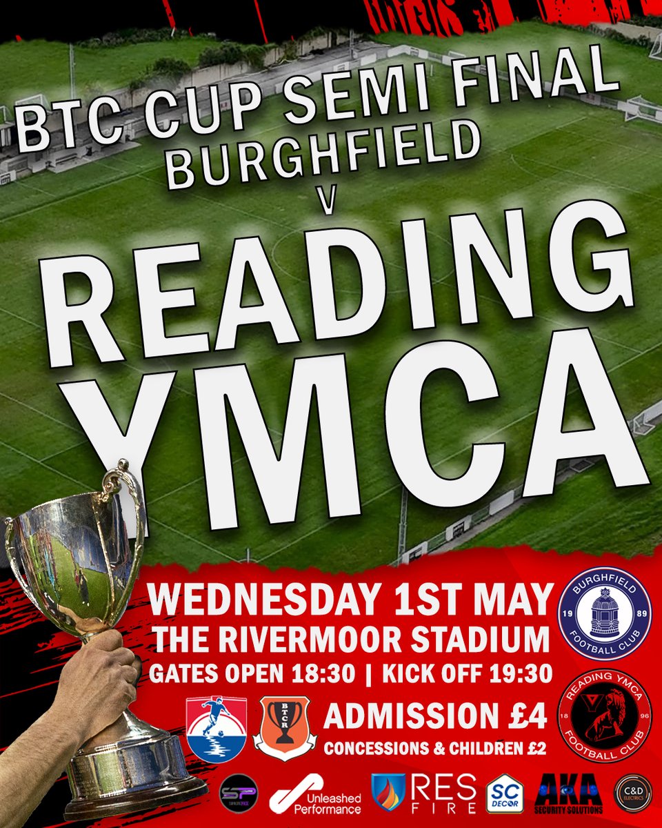 ⚽️𝐌𝐀𝐓𝐂𝐇 𝐃𝐀𝐘⚽️ 🆚@BurghfieldFC 🏆@ThamesValleyPL BTC Cup Semi Final 🏟️@TheRivermoor ⏰KO 19:30 | Gates Open 18:30 🎟️£4 Adults | £2 Concessions & Children readingymcafc.com/latest/btcsf24