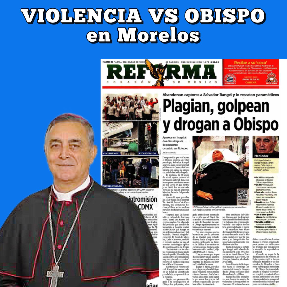 🔺SECUESTRAN, drogan, golpean y vacían cuentas del Obispo Salvador Rangel Violencia sin límites en el país por la fallida política de “abrazos”. No hay quien pare a la delincuencia. Necesitamos gobiernos que sí estén del lado de la gente y no de los criminales. Toda nuestra…