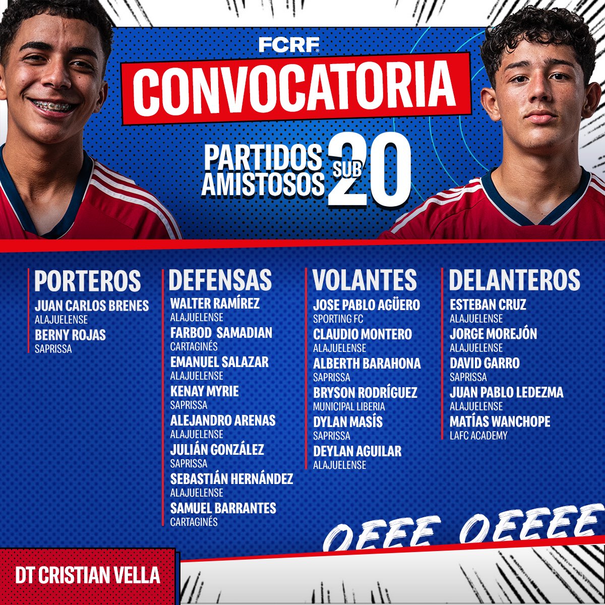 Esta es la convocatoria hecha por el profe Cristian Vella de la Sele Sub 20 que enfrentará los amistosos contra Perú. ¡Vamoooos muchachos! 🇨🇷🙌🏻

Todos los detalles en la nota: bit.ly/3y1cfWU

#FCRF #LaSeleSub20