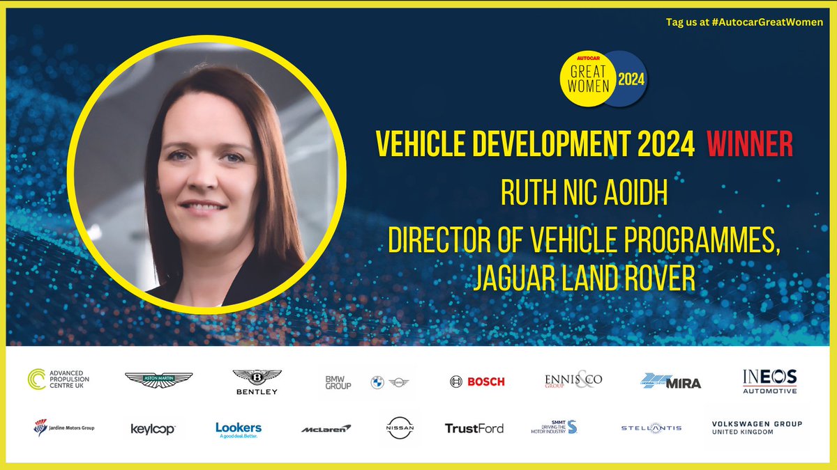 Congratulations to Ruth Nic Aoidh, Director of Vehicle Programmes at @JLR_News, who wins our Vehicle Development award 👏 #AutocarGreatWomen