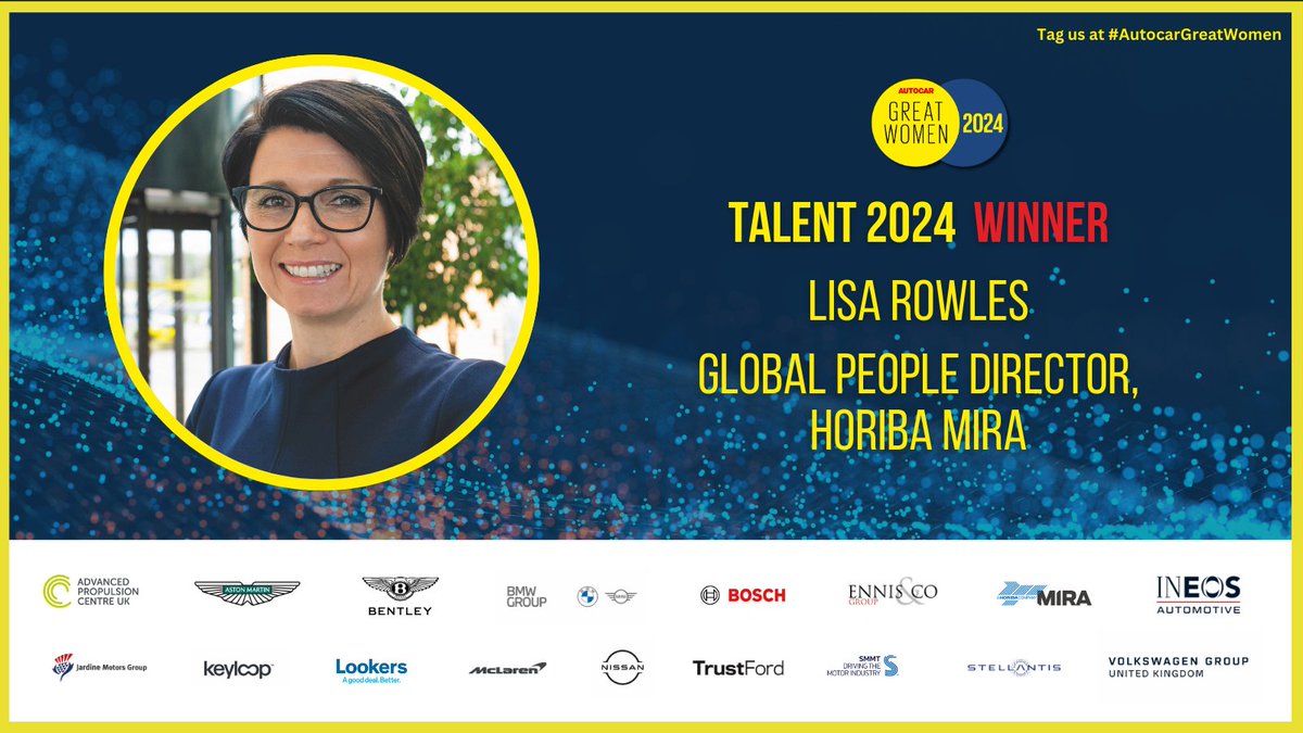 Congratulations to Lisa Rowles, Global People Director at @MIRAEngineering, who wins our Talent award 👏 #AutocarGreatWomen