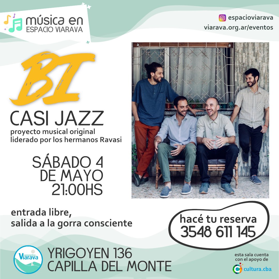 viarava's tweet photo. Te invitamos a ver una propuesta de jazz en Espacio Viarava

Agendate el sábado 4 de mayo a las 21hs

En Espacio Viarava Yrigoyen 136 -Capilla del Monte-
https://t.co/zEKTl60l6q https://t.co/xRRIj312Zz