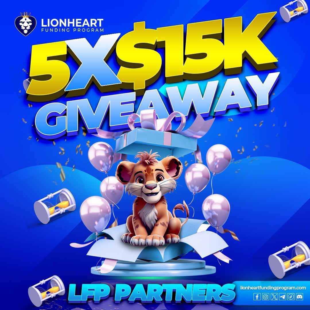 75k$ FUNDED ACCOUNTS GIVEAWAY. 

I’ll be giving away

Prizes: 5x $15k Challenge Accounts🎁

To Enter:
Follow. @lionheartLFP, @SGMJNR,@NdemazeahG 
-Like + Repost 

-Tag 4 friends(not influencers)
Turn on post notifications.

Join Discord:   discord.gg/Ndjxj3NH. 
Join LFP email