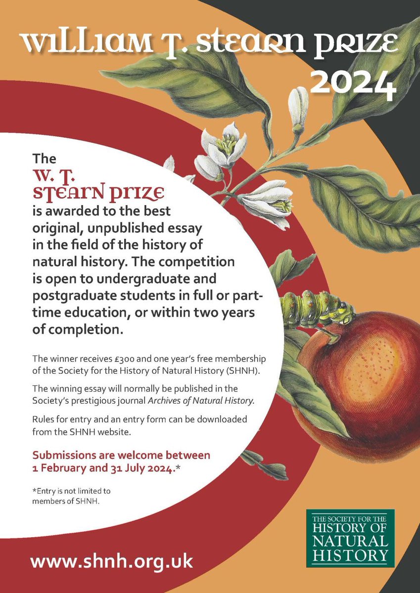 There’s still time to enter this year’s Stearn Student Essay competition, recognising the best essay on the history of natural history written by a current or recent student. £300 to be won! Deadline July 31. Details on the <a href="/SHNHSocNatHist/">SHNH</a> website here: shnh.org.uk/news/call-for-…