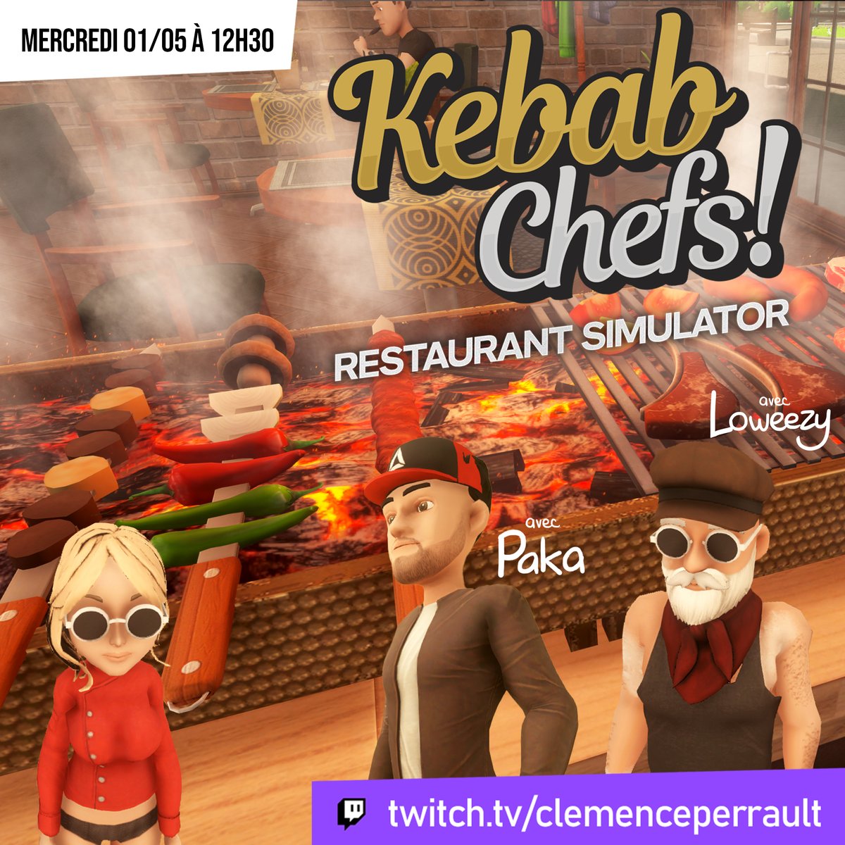 Demain, soyez là pour la pause déj'. L'ami @pakablog nous rejoint dans l'aventure Kebab Chefs! et ça va être assurément très rigolo ! 12h30, sur ttv/clemenceperrault !