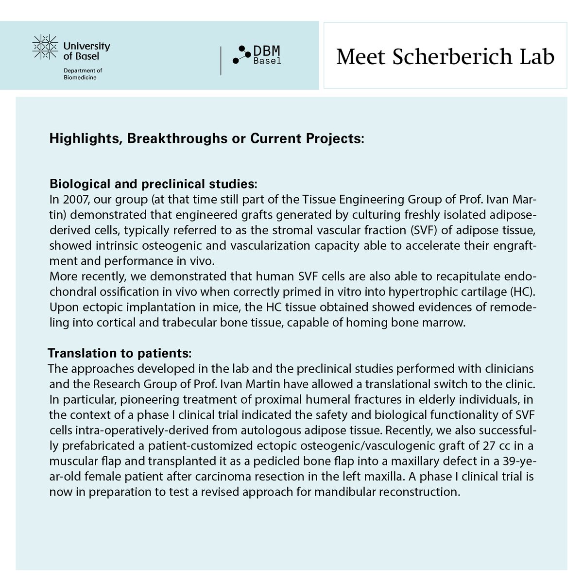 We are delighted to have them with us. Learn more about the Scherberich Lab. #teamDBMBasel #teamwork #boneregeneration #vascularizedbone #research