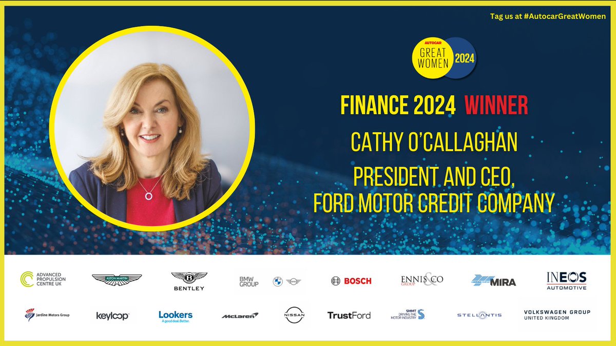 Congratulations to Cathy O’Callaghan, CEO at @FordCredit, who wins our Finance award 👏 #AutocarGreatWomen